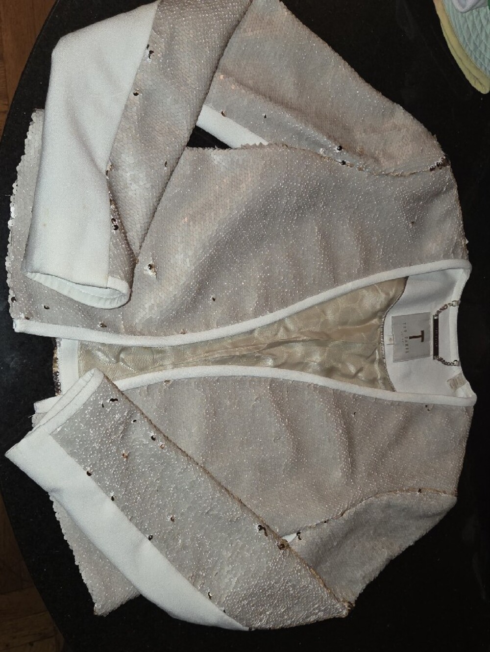 Authentic Ted Baker London "Blubele" Cropped Sequin Blazer